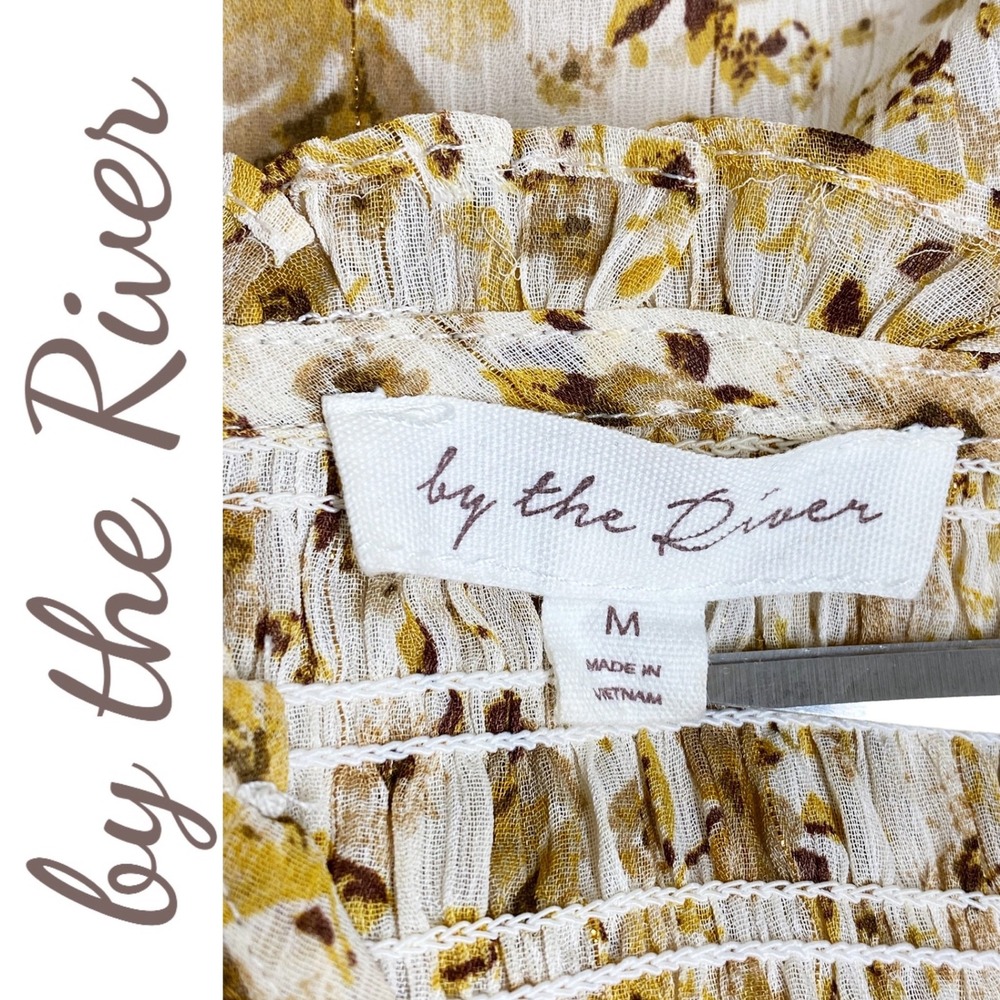 By the River Romantic Floral Boho Smocked Tiered Maxi Dress Cream Yellow, Medium - Picture 8 of 14